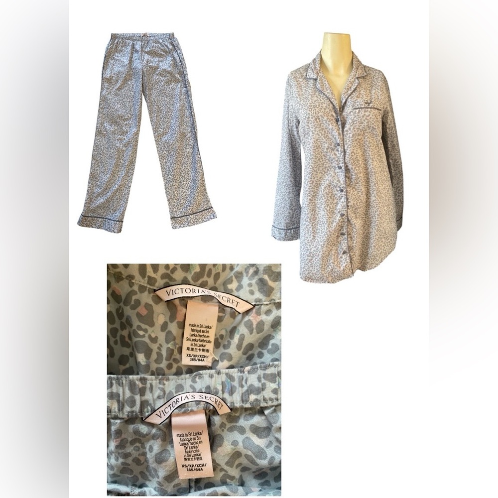 Victoria's Secret Angel Collection Gray Leopard Pajama Set women XS 100% cotton
